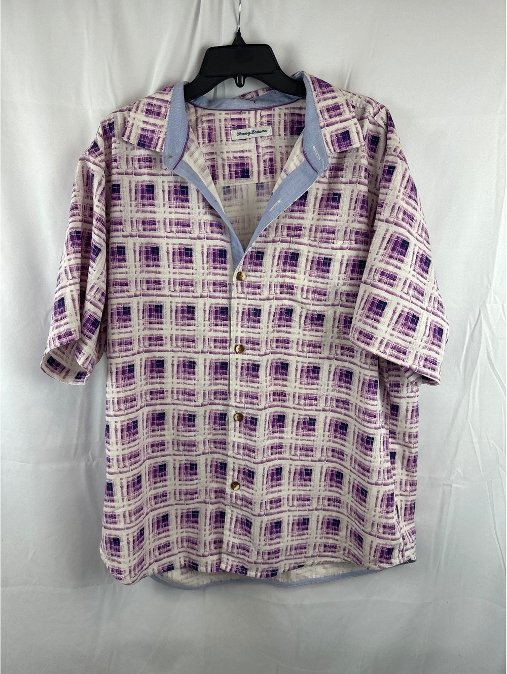 Tommy Bahama XL Purple Plaid Silk Coolmax Button-Up Shirt